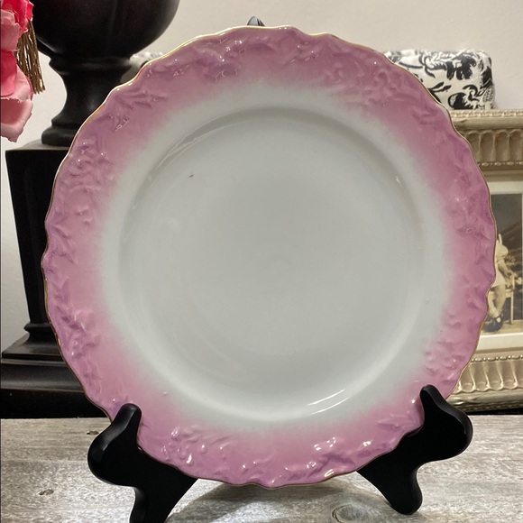 Other - Antique Pink Embossed Rim 8” Porcelain Lustreware Plate - Elegant Home Dining!